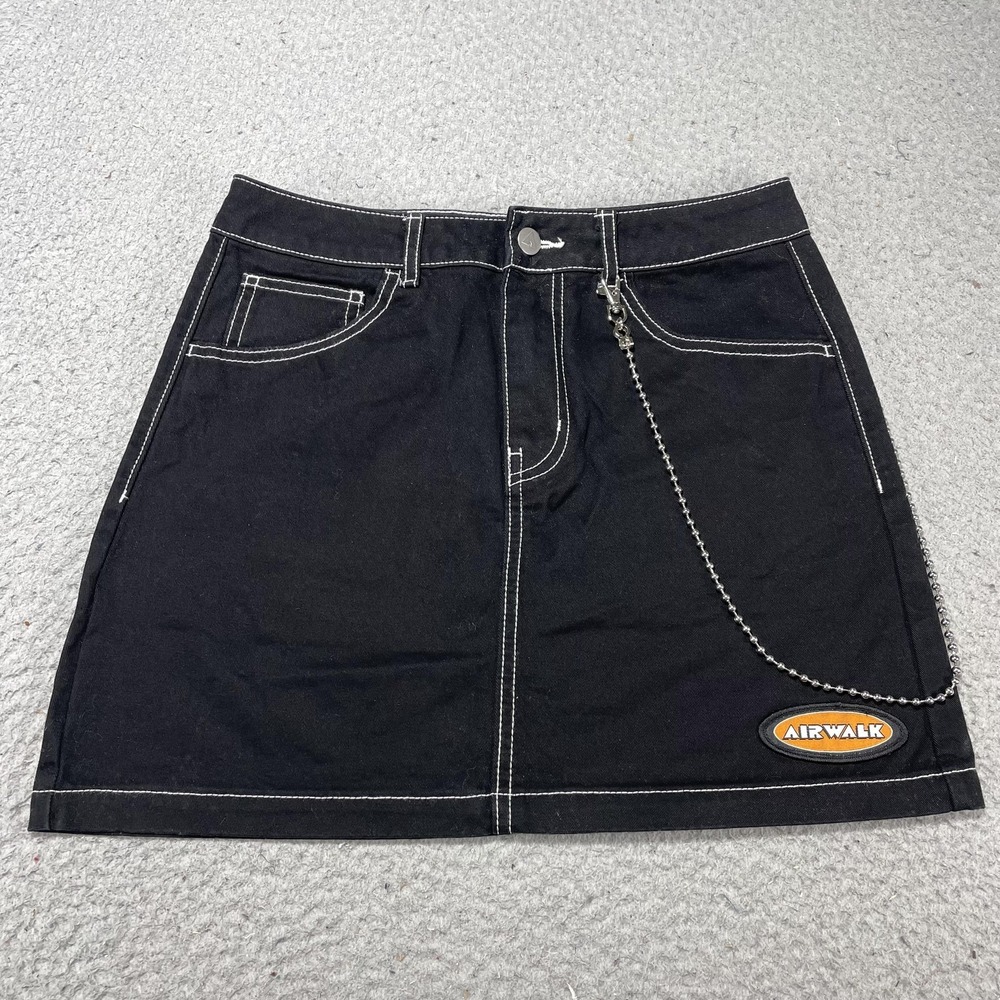Airwalk X Forever 21 Skirt Womens‎ Small Black Denim Mini Chain Logo Y2K